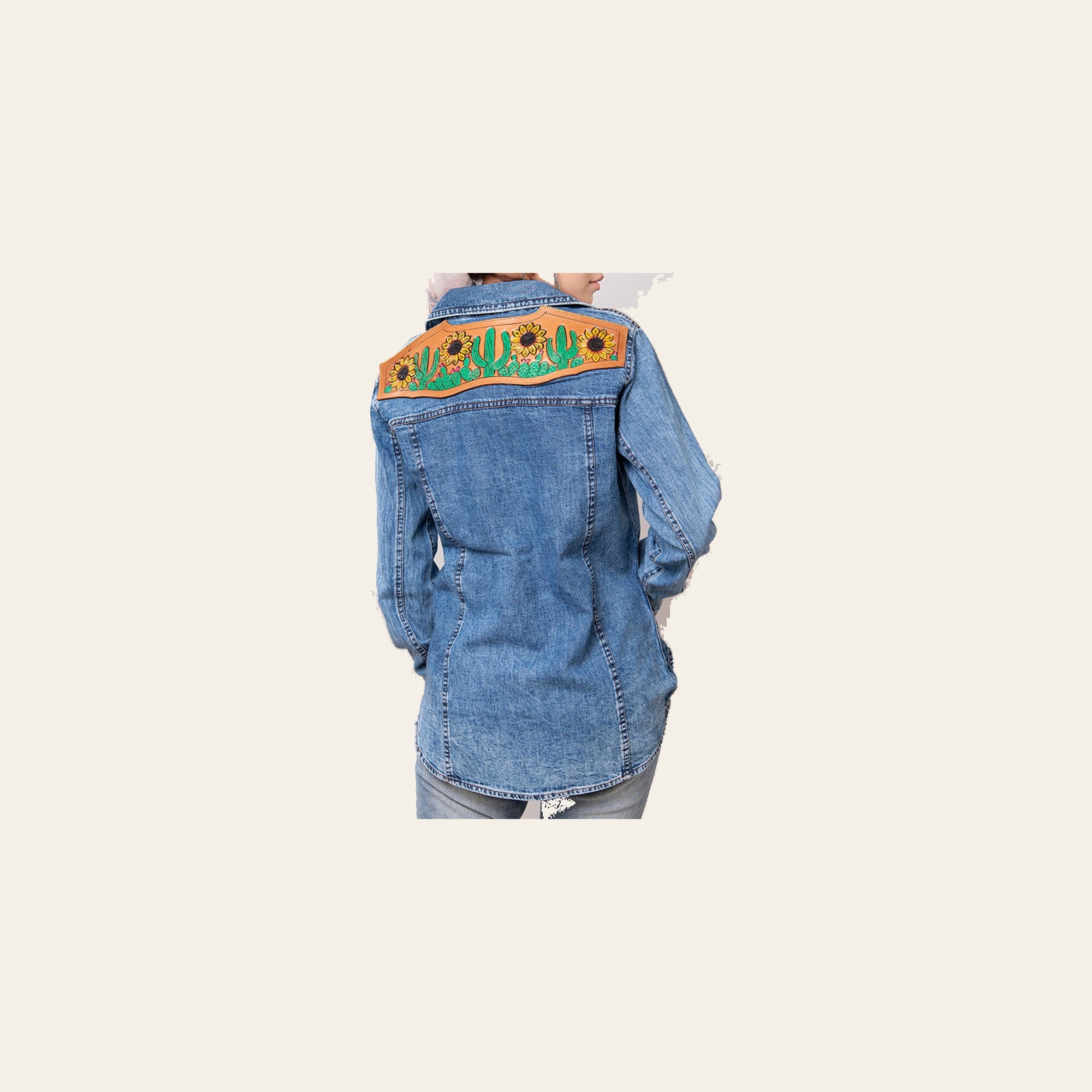 American Darling Genuine leather Hand tooled carved Women 100% cotton Denim Blazer dress jacket ladies |Vintage