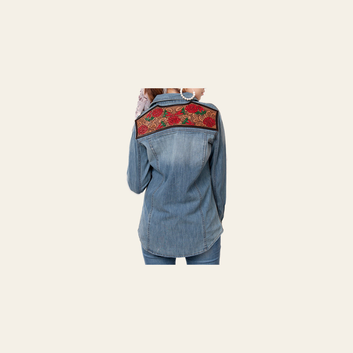 American Darling Genuine leather Hand tooled carved Women 100% cotton Denim Blazer dress jacket ladies | Vintage