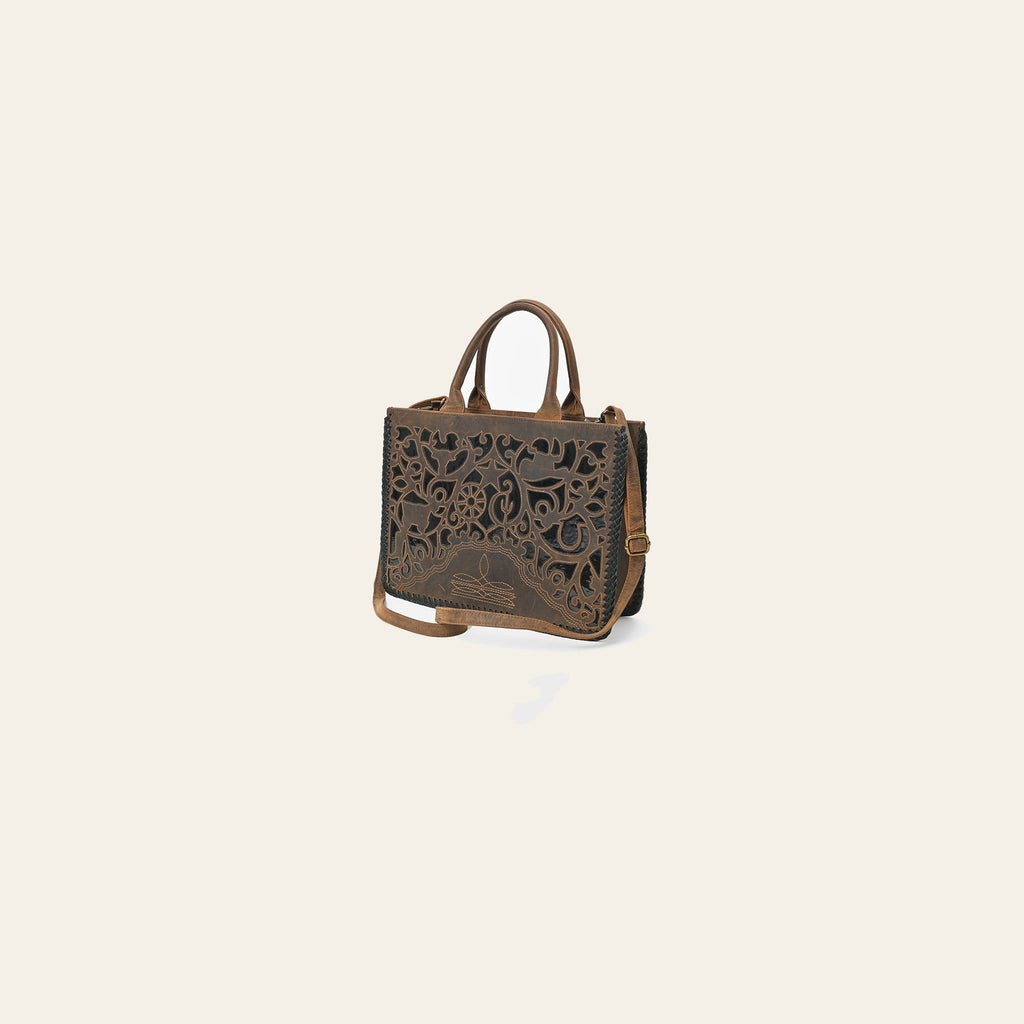American Darling Genuine Leather Western Tote Bag for Women, Brown Laser Cut Shoulder Handbag