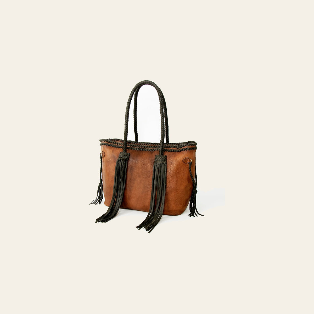 American Darling Tote Bag, Handcrafted Genuine Vegetable-Tanned Leather Western Purse with Braided Handles & Fringes