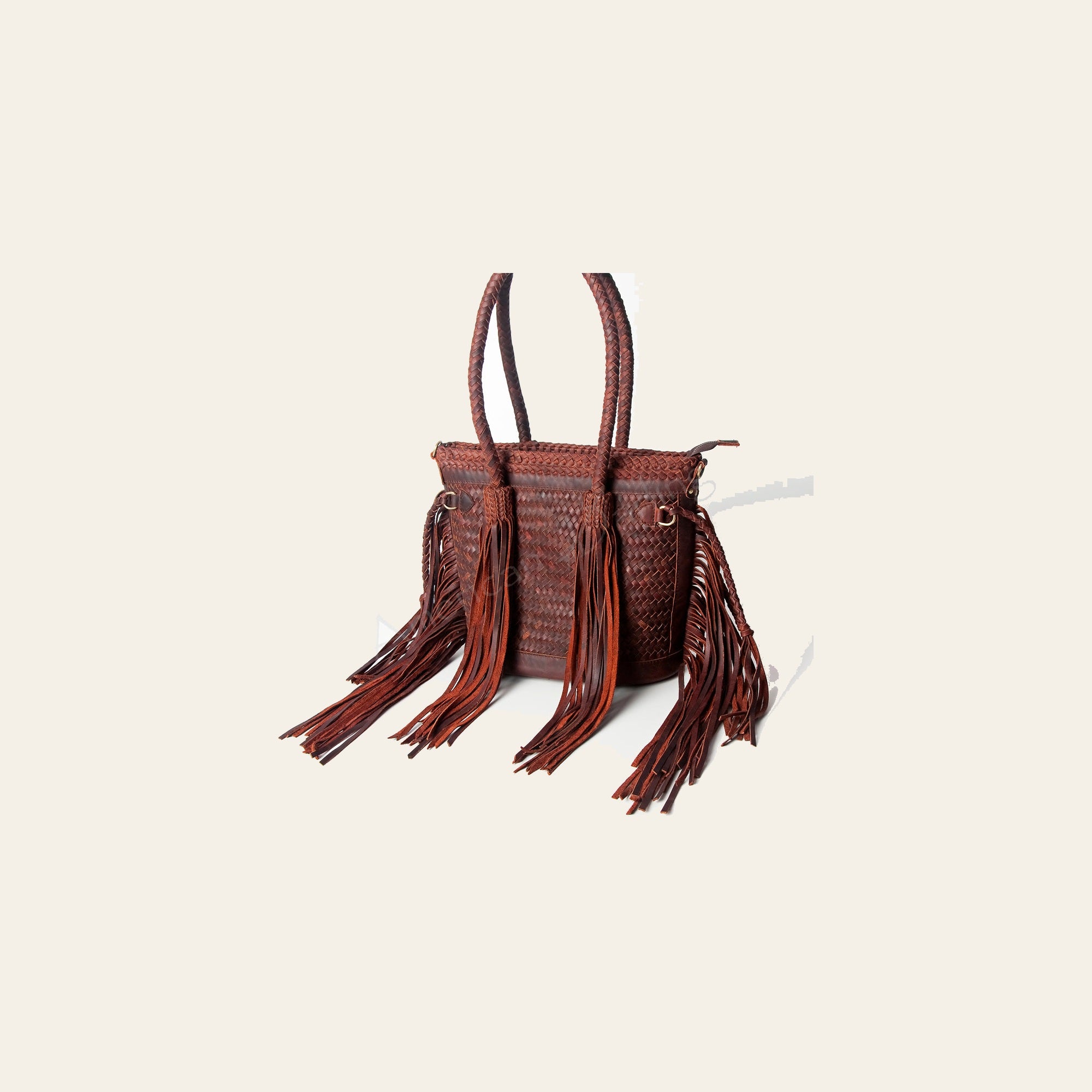 American Darling Tote Bag, Genuine Vegetable-Tanned Leather, Basket Weave Design with Fringes, Western Handcrafted Handbag