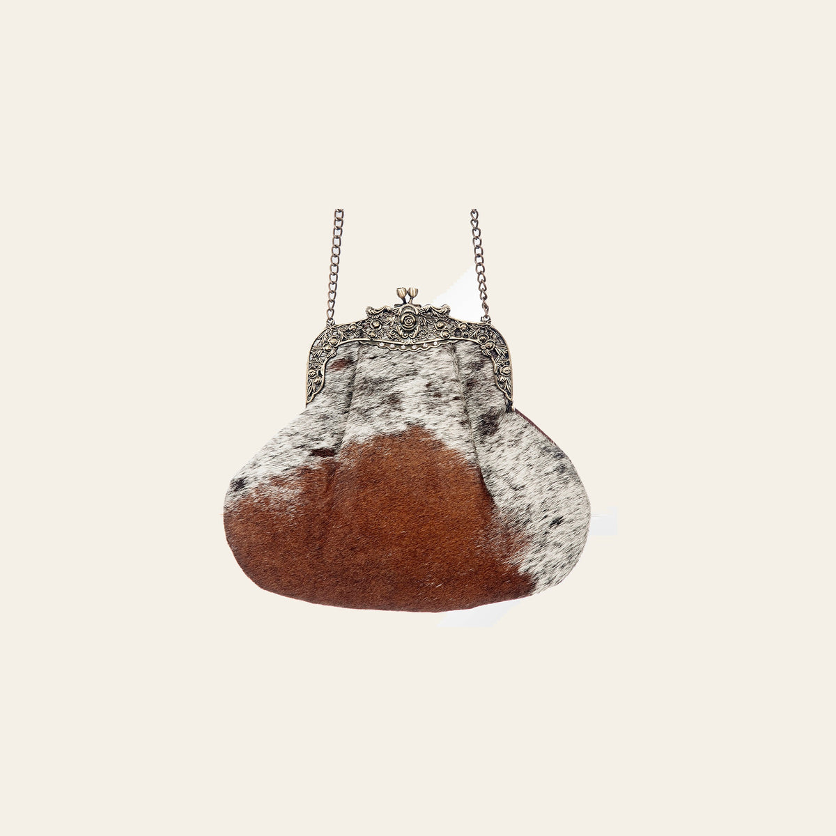 American Darling Coin Purse Bag Hair-On Cowhide Genuine Leather Western Pouch with Vintage Frame and Chain Strap