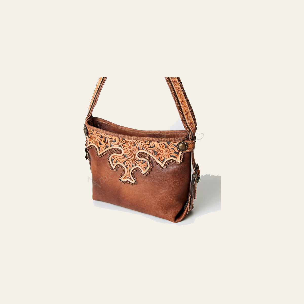 American Darling Hobo Bag Western Hand Tooled Floral Genuine Leather Purse with Rivetted Detail and YKK Zipper for Women