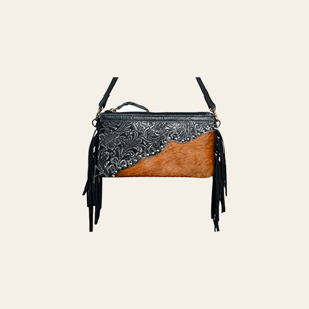 American Darling Cross Body Hand Tooled Hair On-Genuine Leather Western Women Bag Handbag Purse | Crossbody for Cute