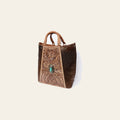 American Darling Tote Bag, Hand-Tooled Floral Western Leather Purse with Turquoise Stone, 12in (H) X 6.5in (W) X 12in (D)