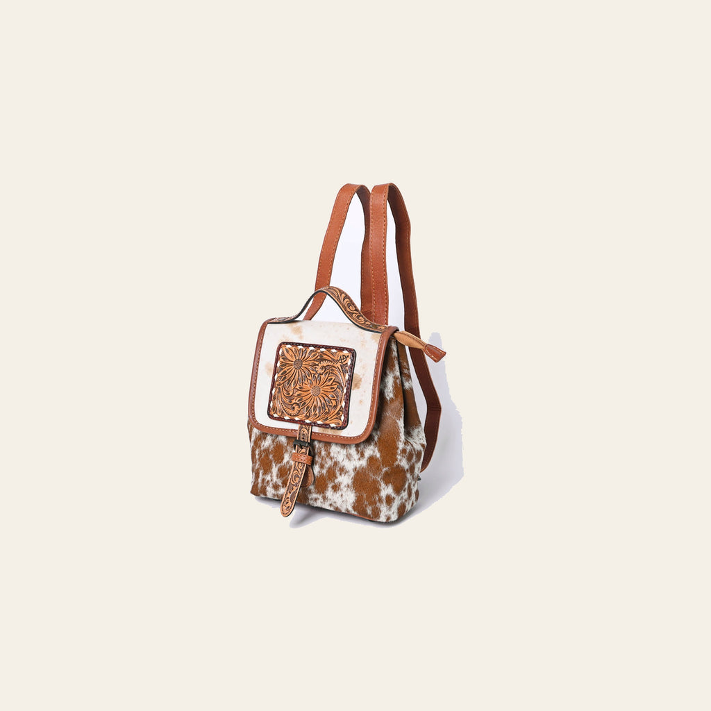 American Darling Backpack Bag Hair-On Cowhide Genuine Leather Western Rucksack with Hand Tooled Trim and YKK Zipper