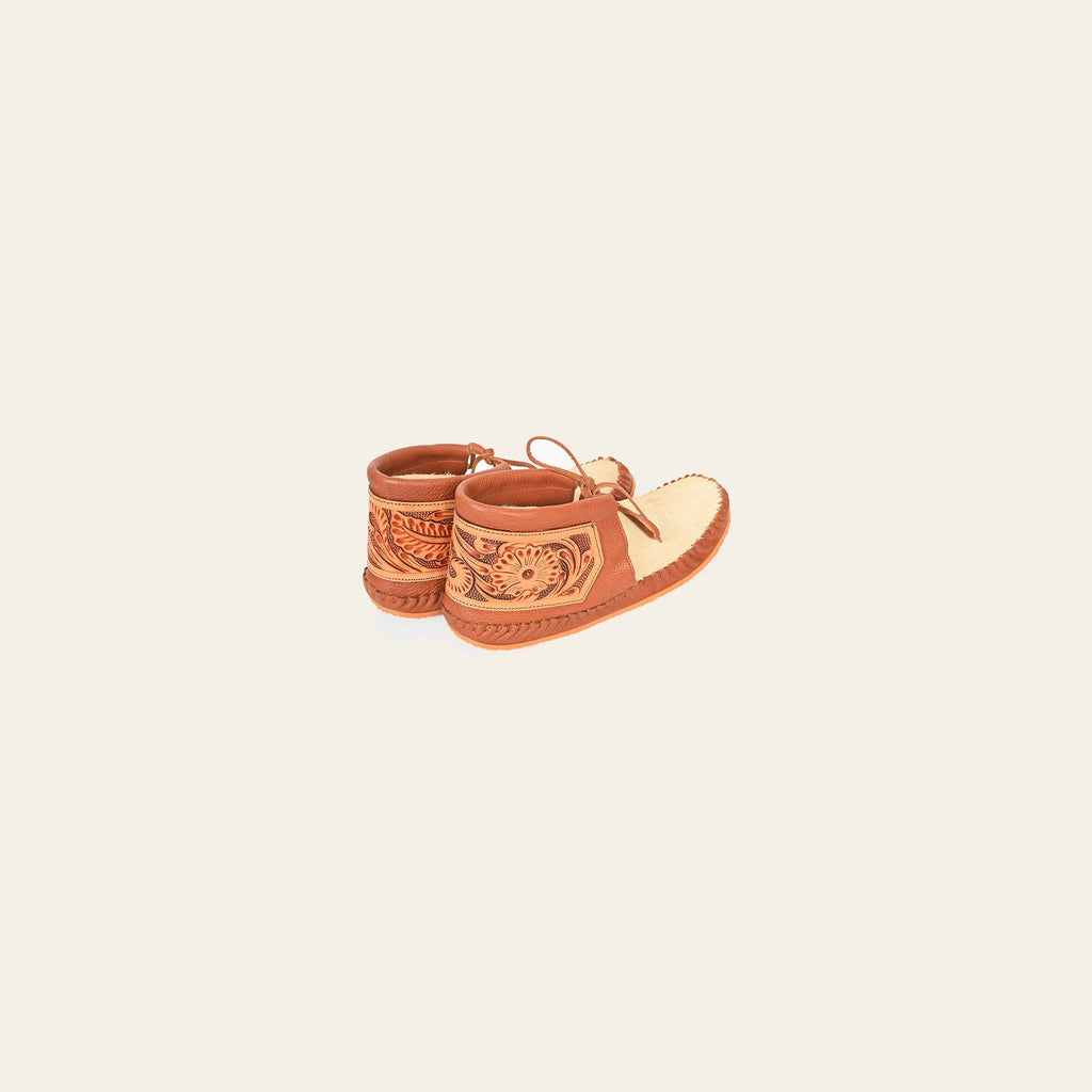 American Darling Hand Tooled Leather Hair-on-Hide Moccasins – Western Floral Ankle Moc Boots