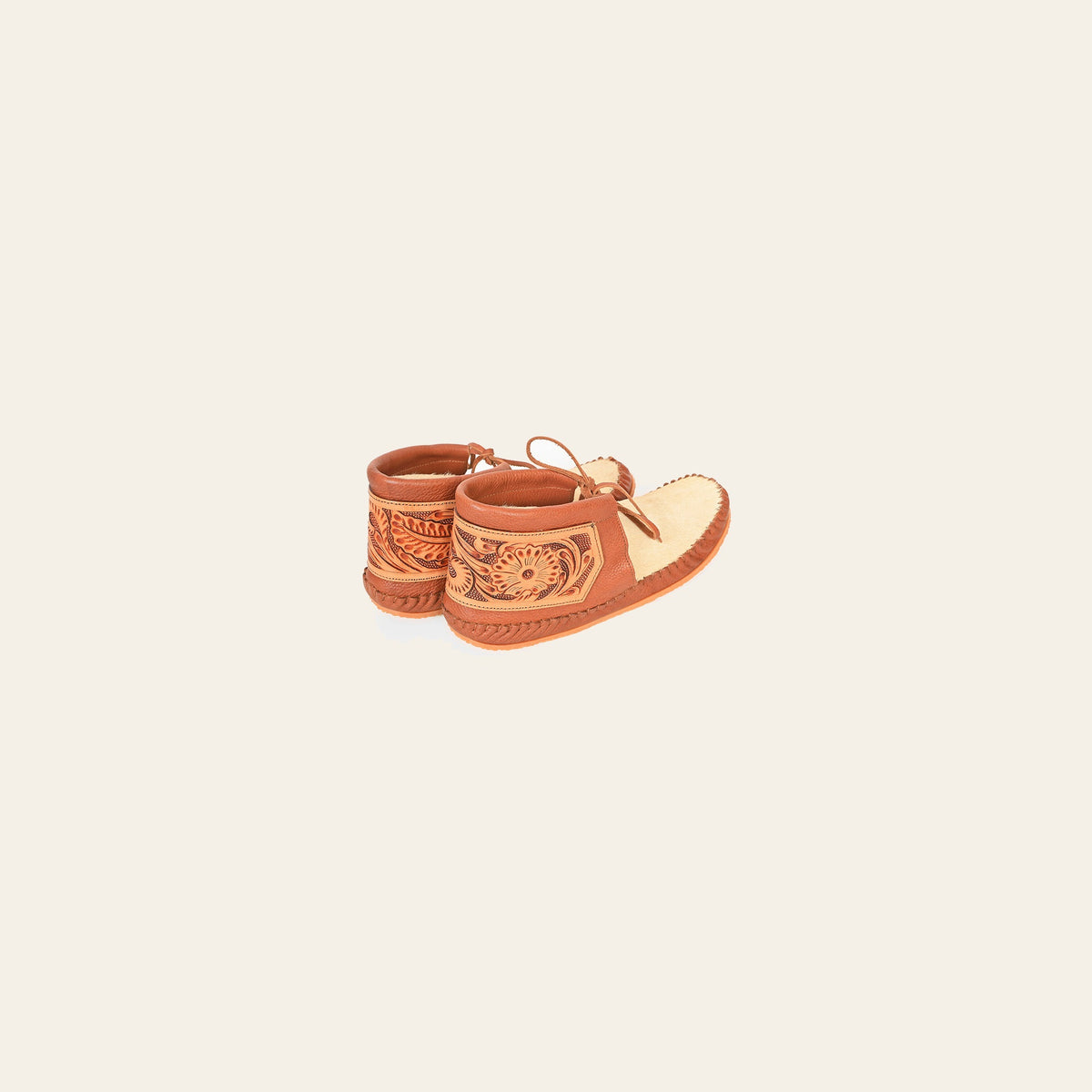 American Darling Hand Tooled Leather Hair-on-Hide Moccasins – Western Floral Ankle Moc Boots