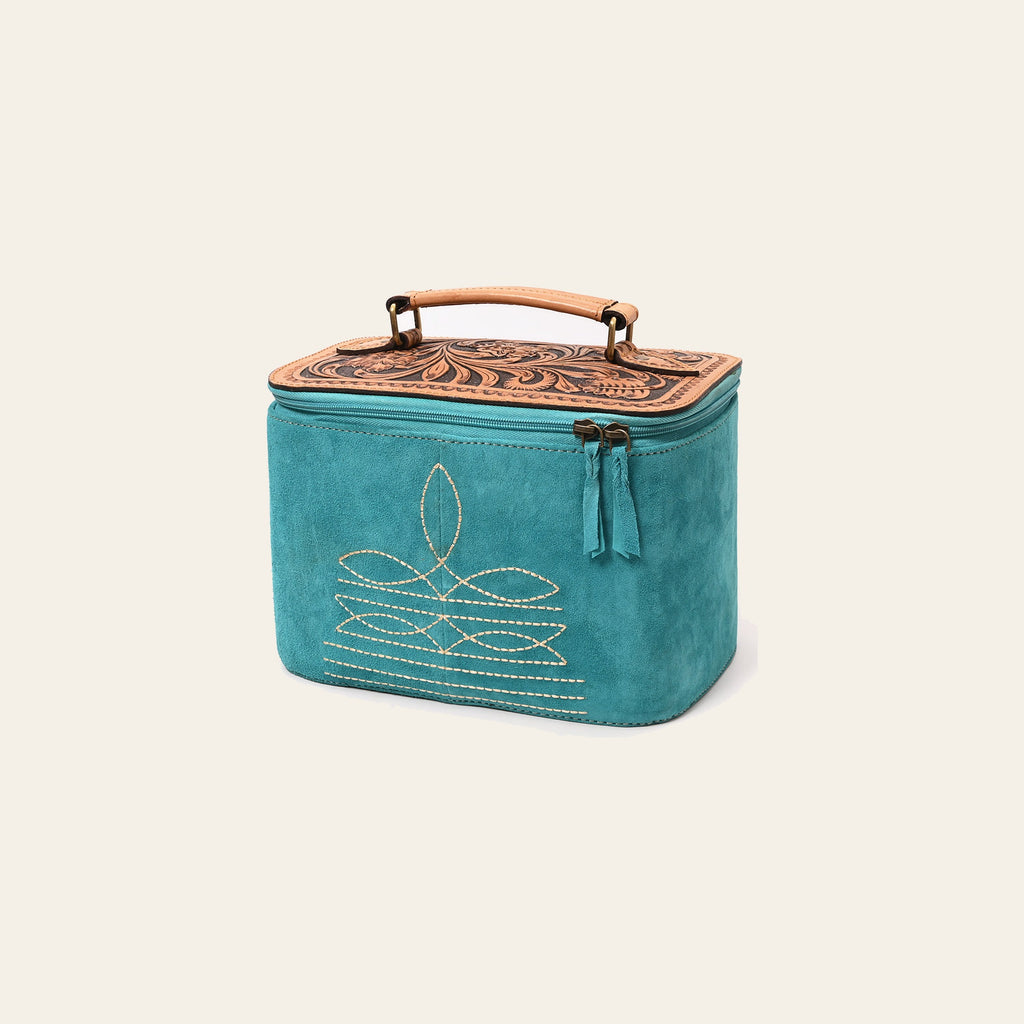 American Darling Women's Hand Tooled Floral Carved Genuine Leather Jewelry case Eco-Friendly Travel Organizer YKK Zipper