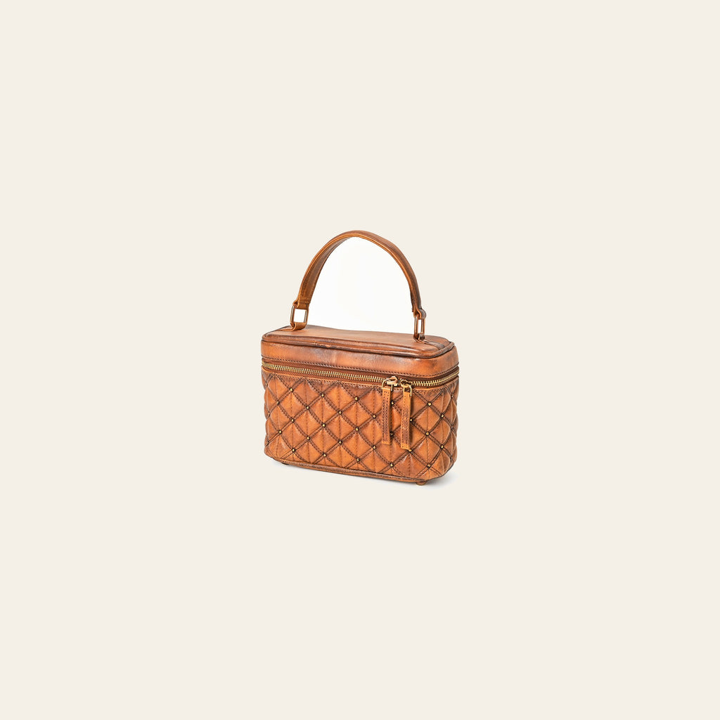 American Darling Jewelery Case - Quilted Genuine Vegetable Tanned Full Grain Leather Stitched Travel Organizer with YKK Zipper