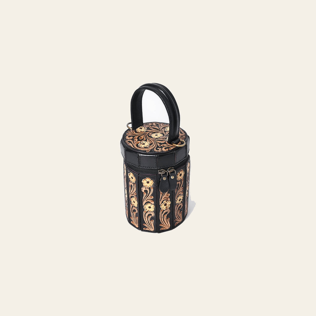 American Darling Genuine Leather Jewelry Case Hand Tooled Floral Carved Eco-Friendly Vegetable Tanned Full Grain Leather