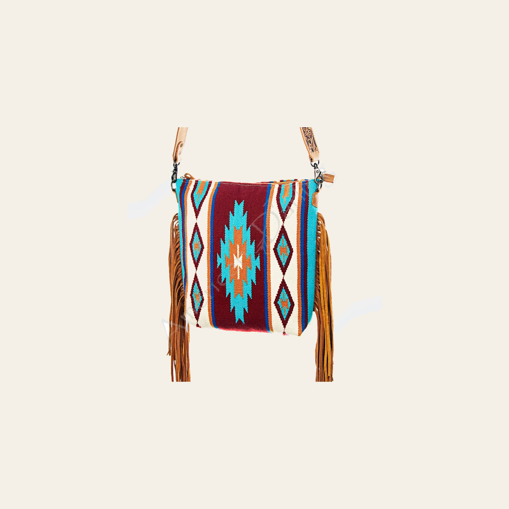 American Darling CrossBody Bag Saddle Blanket Fabric Genuine Leather Western Women Handbag Purse | for Cute Travel