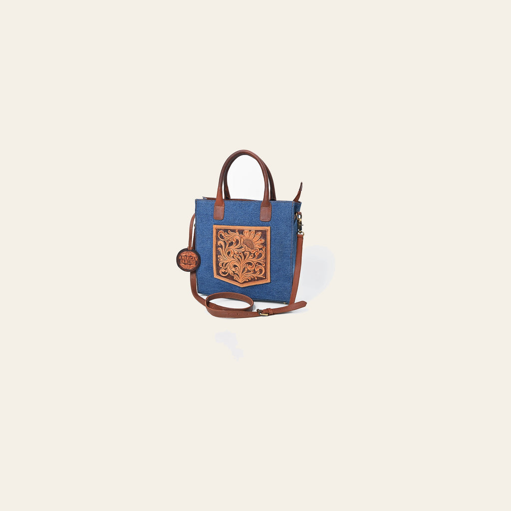 American Darling Luxury Genuine Cowhide Tote Bag for Women, Hand-Tooled Leather Shoulder Bag
