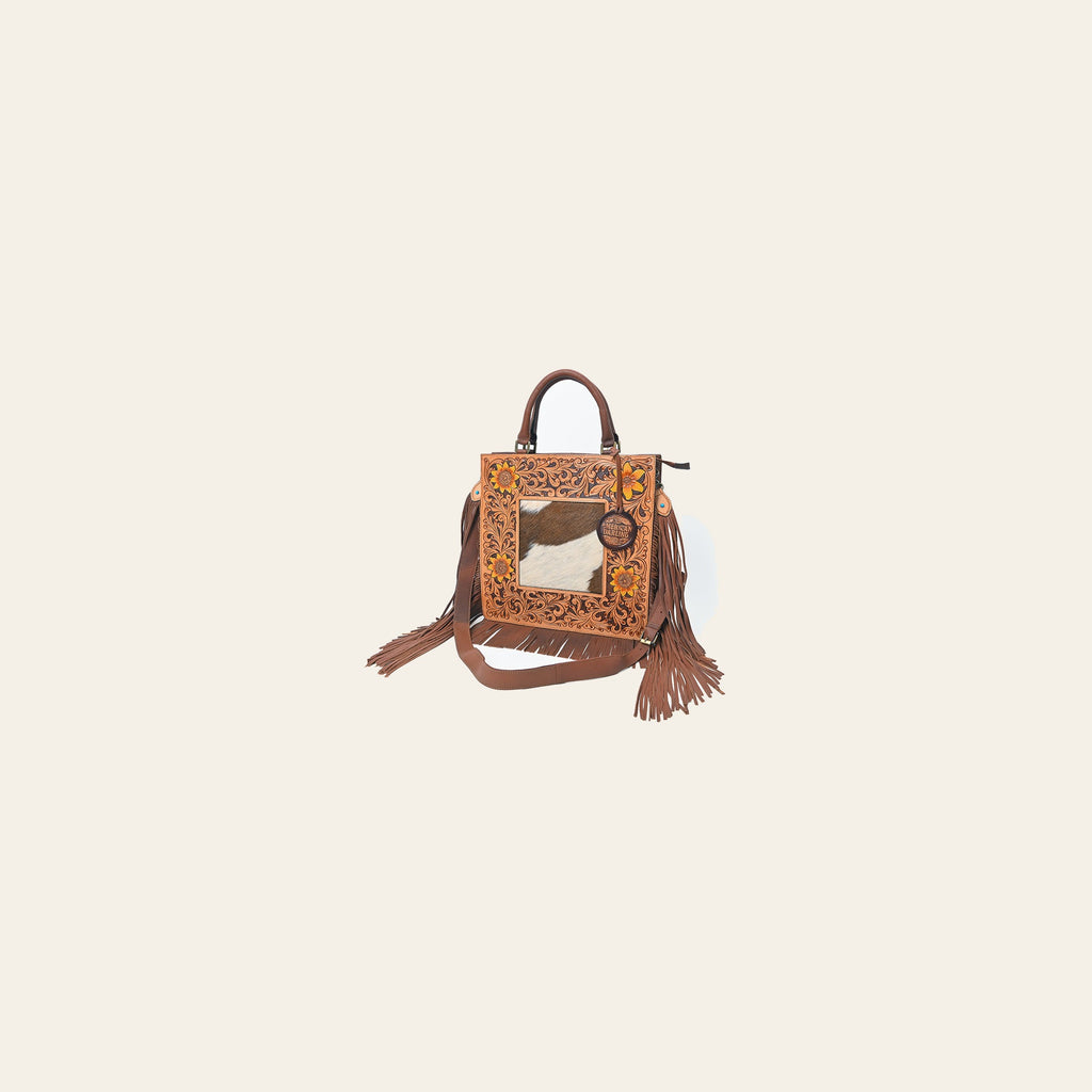 American Darling Luxury Hand-Tooled Leather Crossbody Bag for Women, Cowhide Hair-on Shoulder Purse