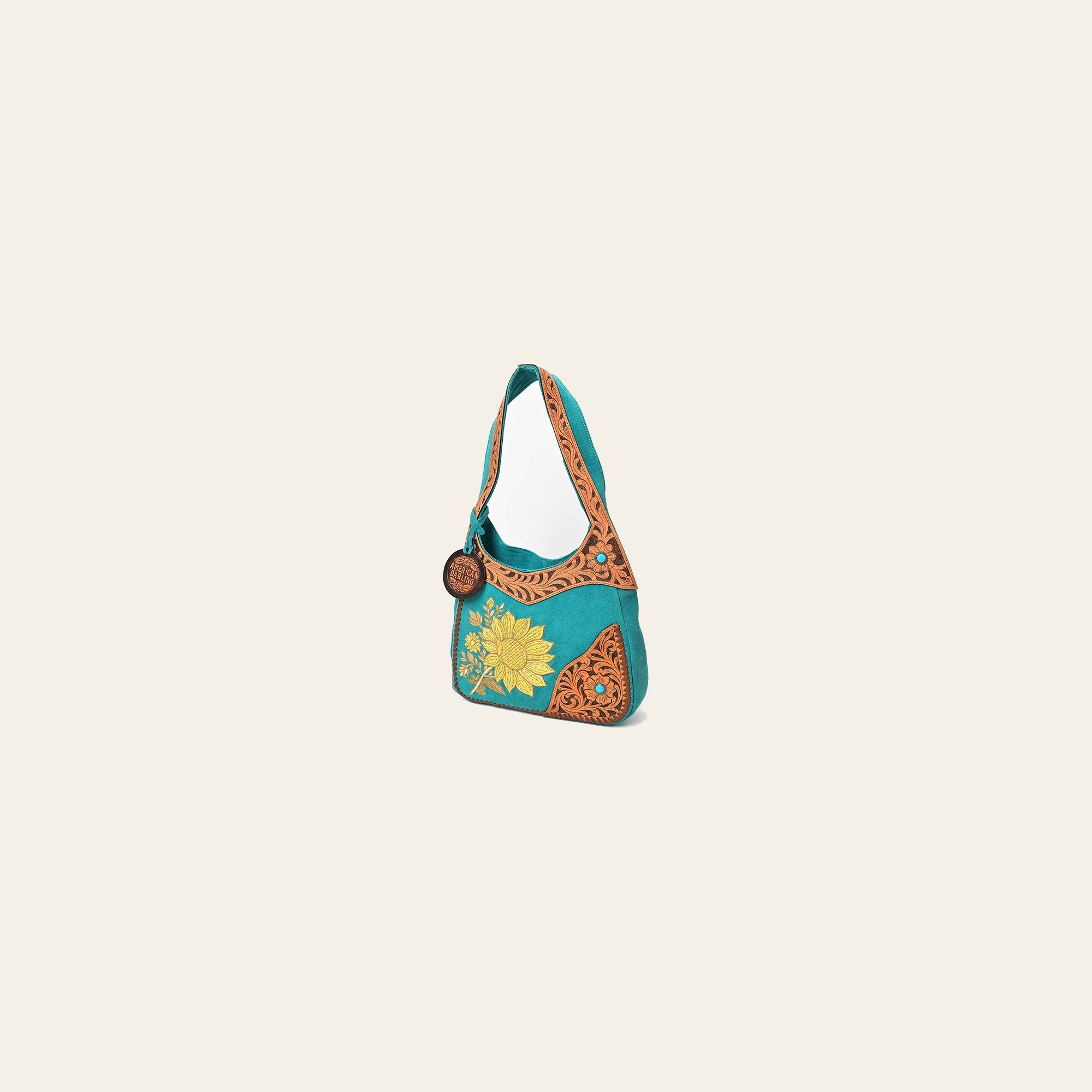 American Darling Luxury Hand-Tooled Leather Hobo Purse for Women, Cowhide Hair-on Shoulder Bag