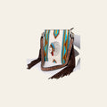 American Darling Large Cross body Bag Hand Woven Saddle Blanket Vegetable-Tanned Genuine Leather Fringes Buck Stitched