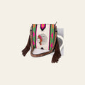 American Darling Large Cross body Bag Hand Woven Saddle Blanket Vegetable-Tanned Genuine Leather Fringes Buck Stitched