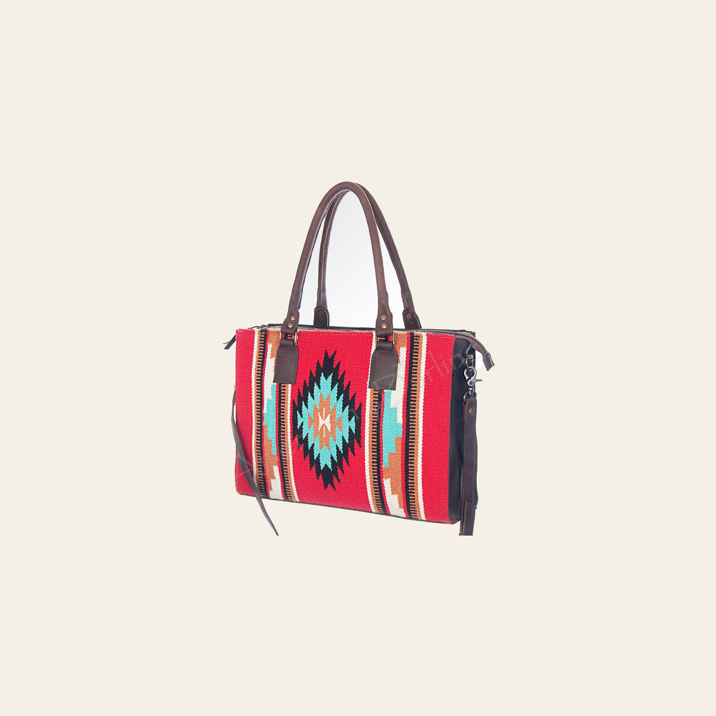 American Darling Tote Bag Hand Woven Saddle Blanket Genuine Leather Western Purse with YKK Zipper & Well-compartmentalized