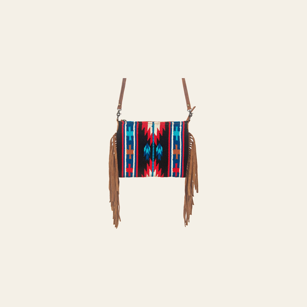 American Darling Cross body Bag Handcrafted from Hand Woven Saddle Blanket & Genuine Leather with Fringes and YKK Zipper