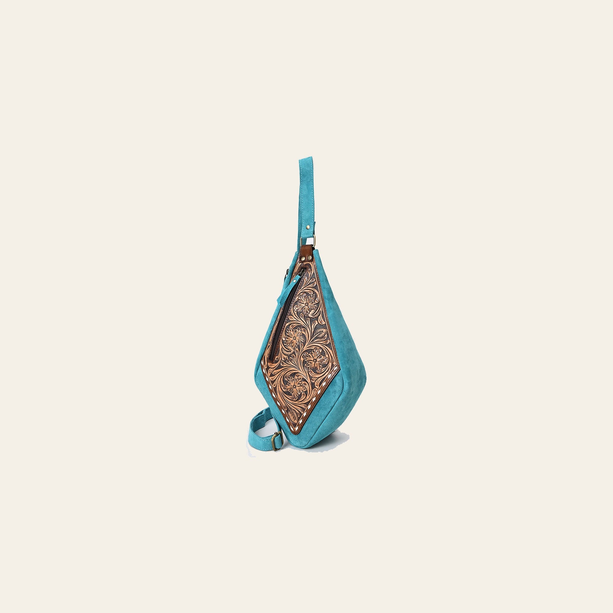 American Darling Women's Hand Tooled Floral Carved Genuine Leather Sling Bag Eco-Friendly Crossbody Purse YKK Zipper