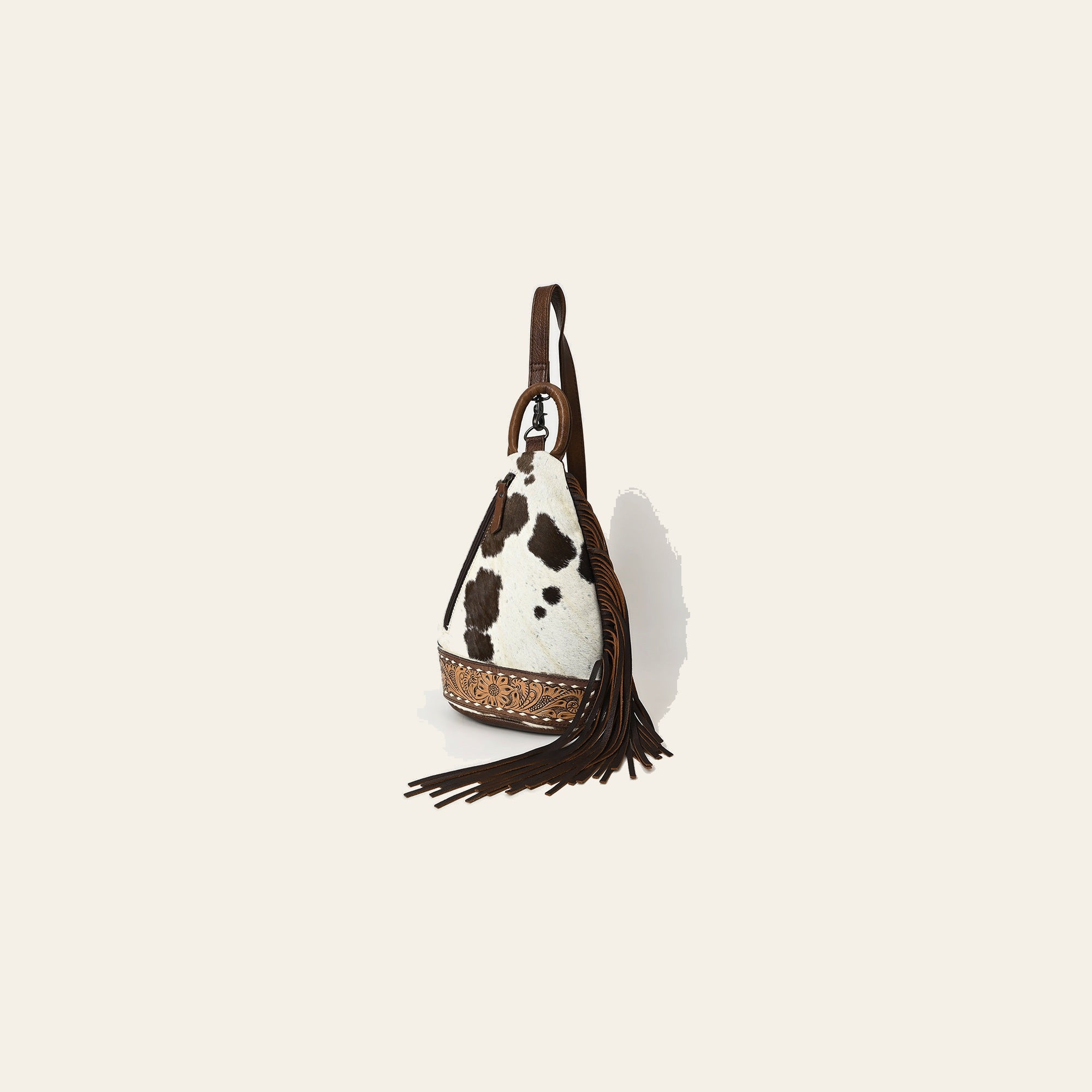 American Darling Western Cowhide Leather Sling Bag Hand-Tooled Floral Fringe Crossbody Genuine Leather Handmade Western Purse