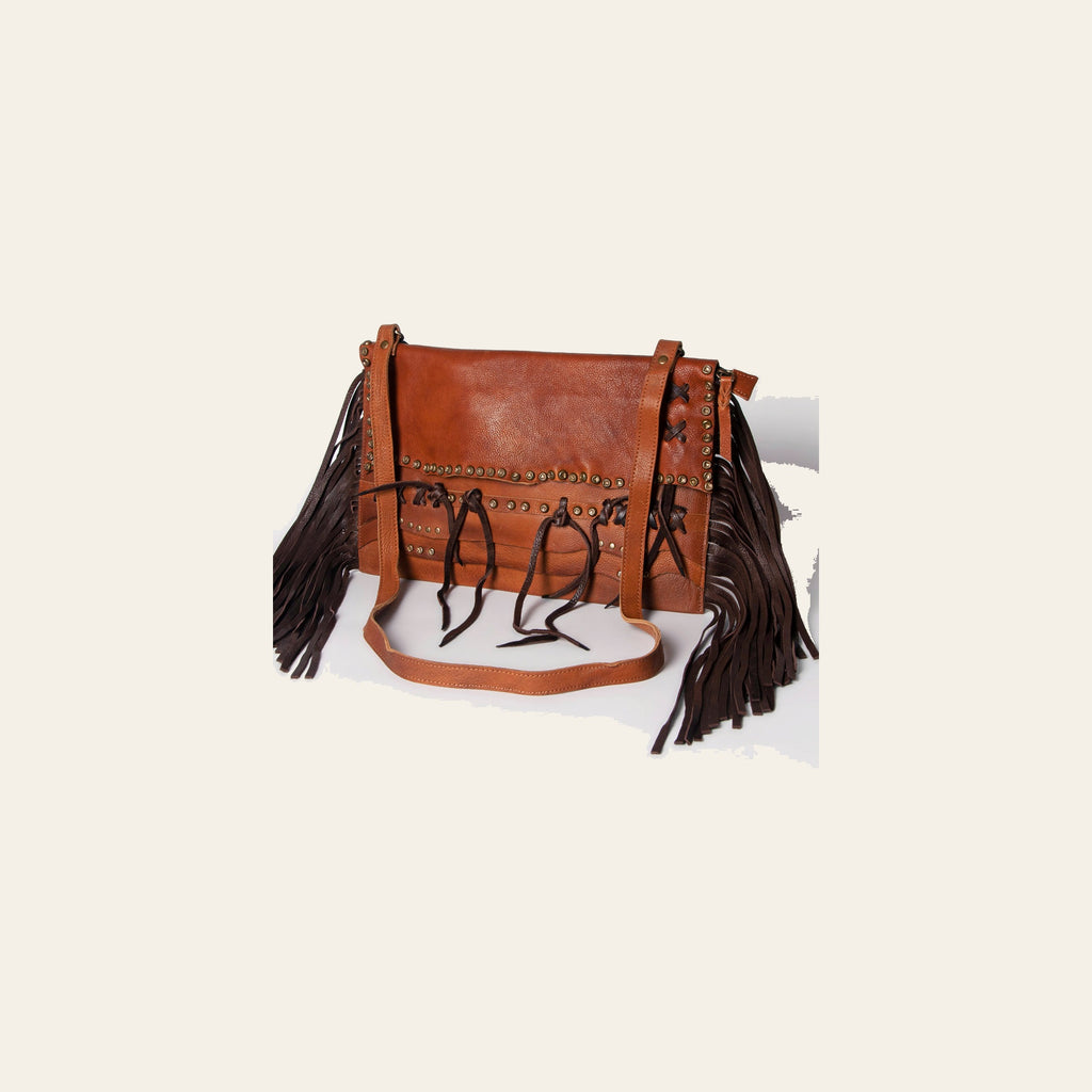American Darling Small Cross body Bag Western Hand Tooled Floral Carved Genuine Leather Purse with Fringes and Braided Detail