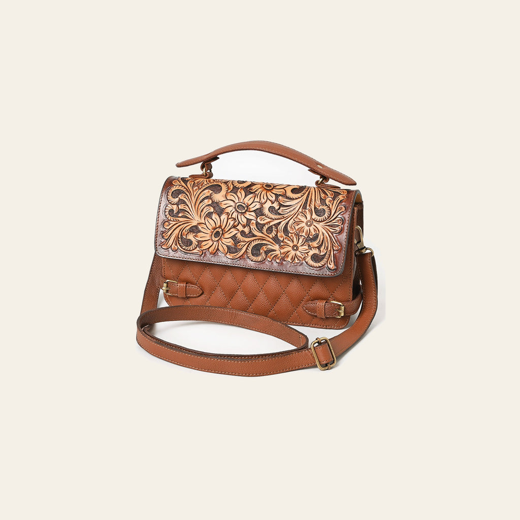 American Darling Women's Quilted Hand Tooled Floral Carved Genuine Leather Small Cross body Bag Eco-Friendly Western Purse