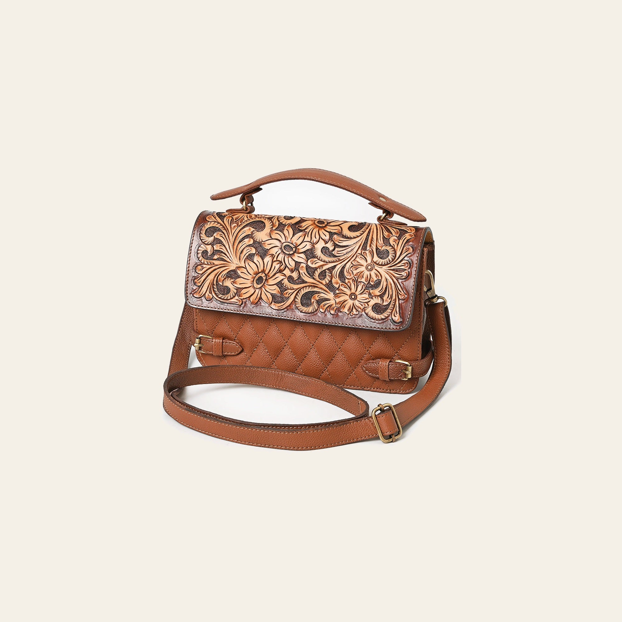 American Darling Women's Quilted Hand Tooled Floral Carved Genuine Leather Small Cross body Bag Eco-Friendly Western Purse