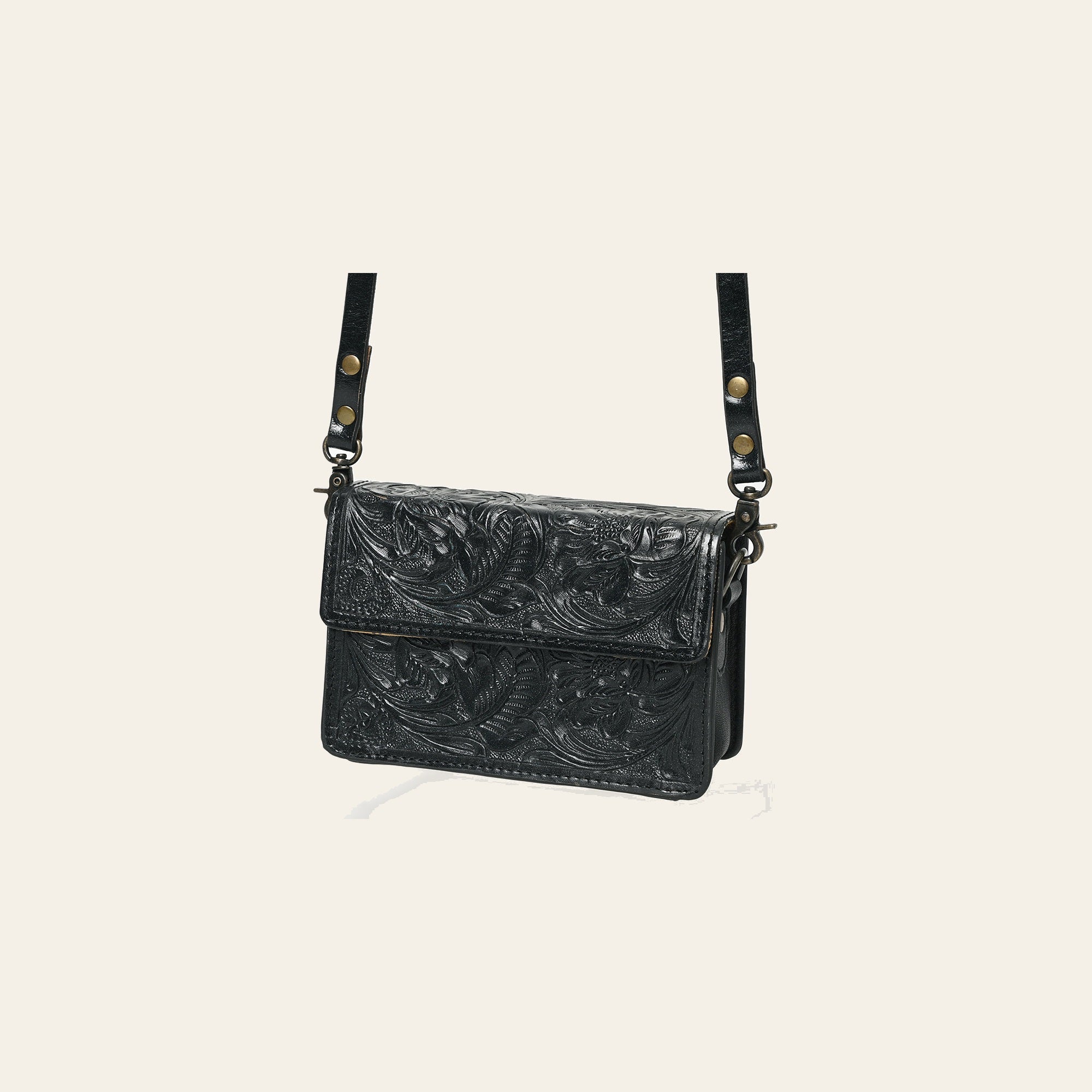 American Darling Hand-Tooled Leather Small Cross Body Bag – Floral Carved Vegetable-Tanned Genuine Leather Western Purse