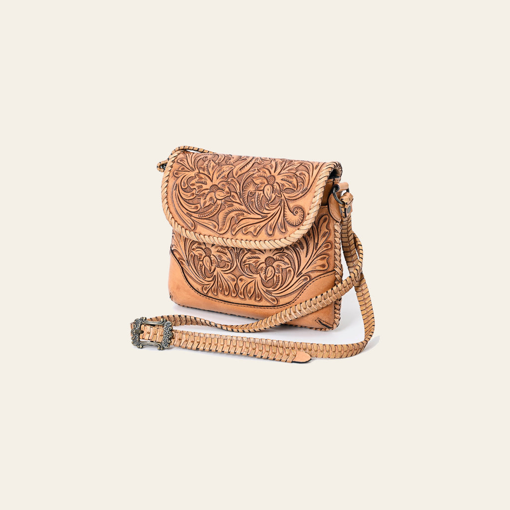 American Darling Western Leather Crossbody Bag – Handcrafted with Hand-Tooled Floral Carving, Genuine Leather, Durable and Stylish