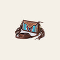 American Darling Women's Small Cross body Bag Hand Woven Saddle Blanket Hand Tooled Fringes Genuine Leather YKK Zipper