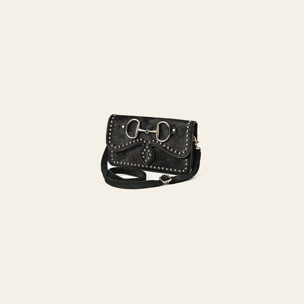 American Darling Hair-On Leather Crossbody Handbag for Women, Western Studded Flap Shoulder Style