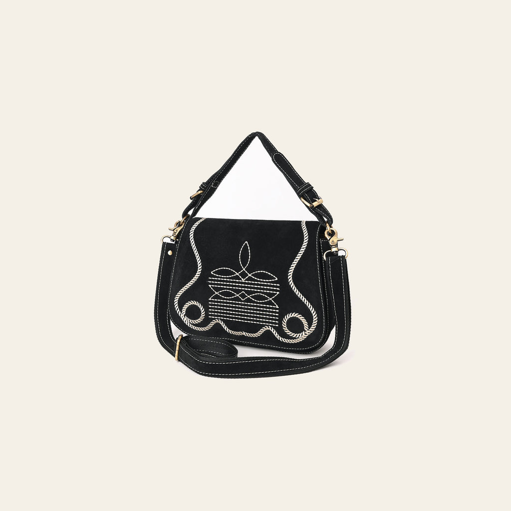 American Darling Suede Leather Cross body Bag Genuine Vegetable-Tanned Leather Purse with Boot Stitched Embroidery
