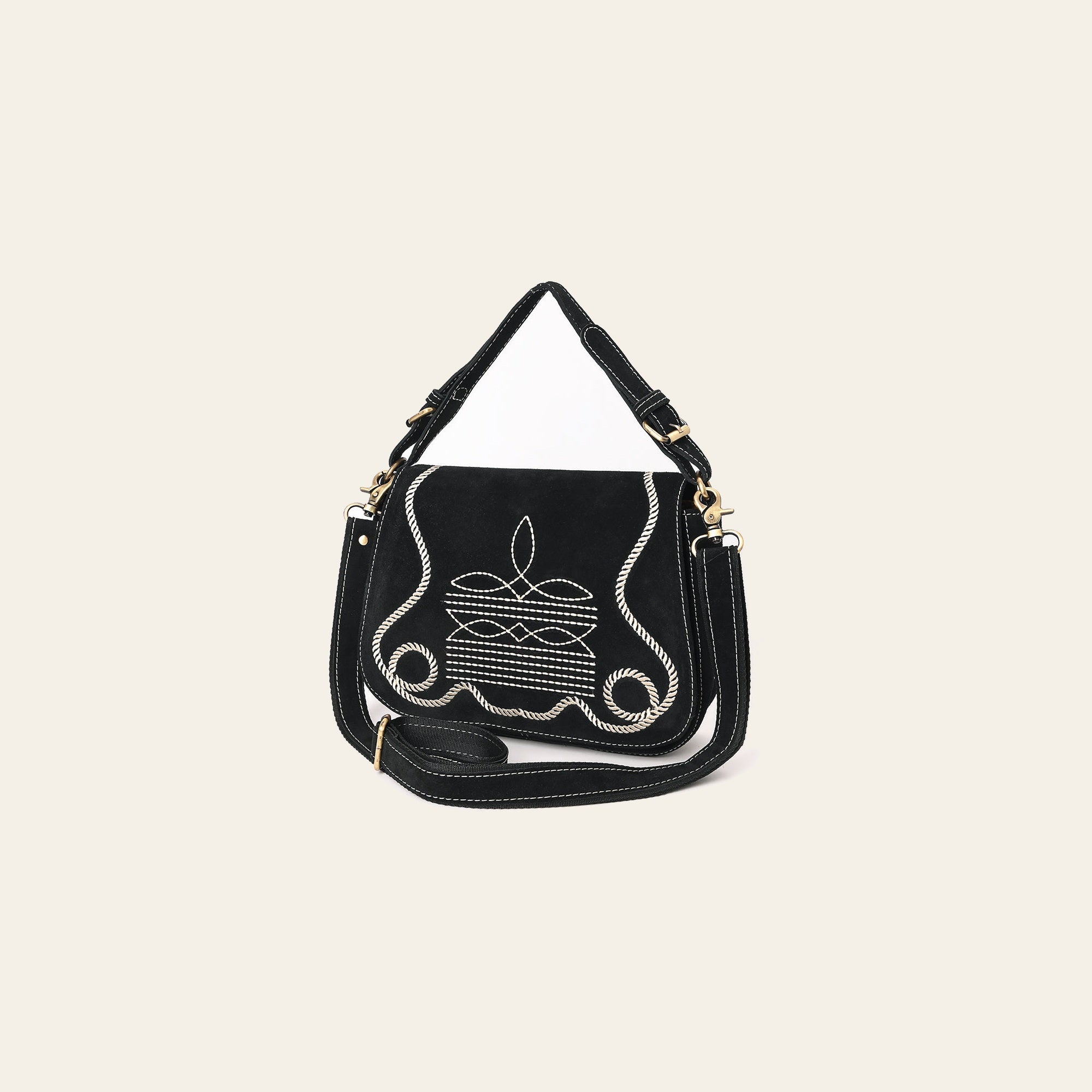 American Darling Suede Leather Cross body Bag Genuine Vegetable-Tanned Leather Purse with Boot Stitched Embroidery