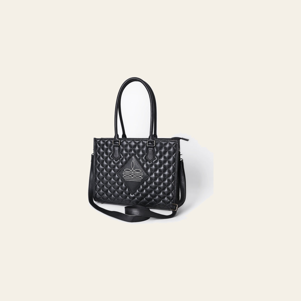 American Darling Western Tote Bag Handcrafted from Quilted Genuine Leather | Boot Stitched Accent Panel, Crossbody Strap & YKK Zipper