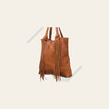 American Darling Tote Bag - Genuine Vegetable-Tanned Leather Western Purse with Fringes and YKK Zipper - 17x17in