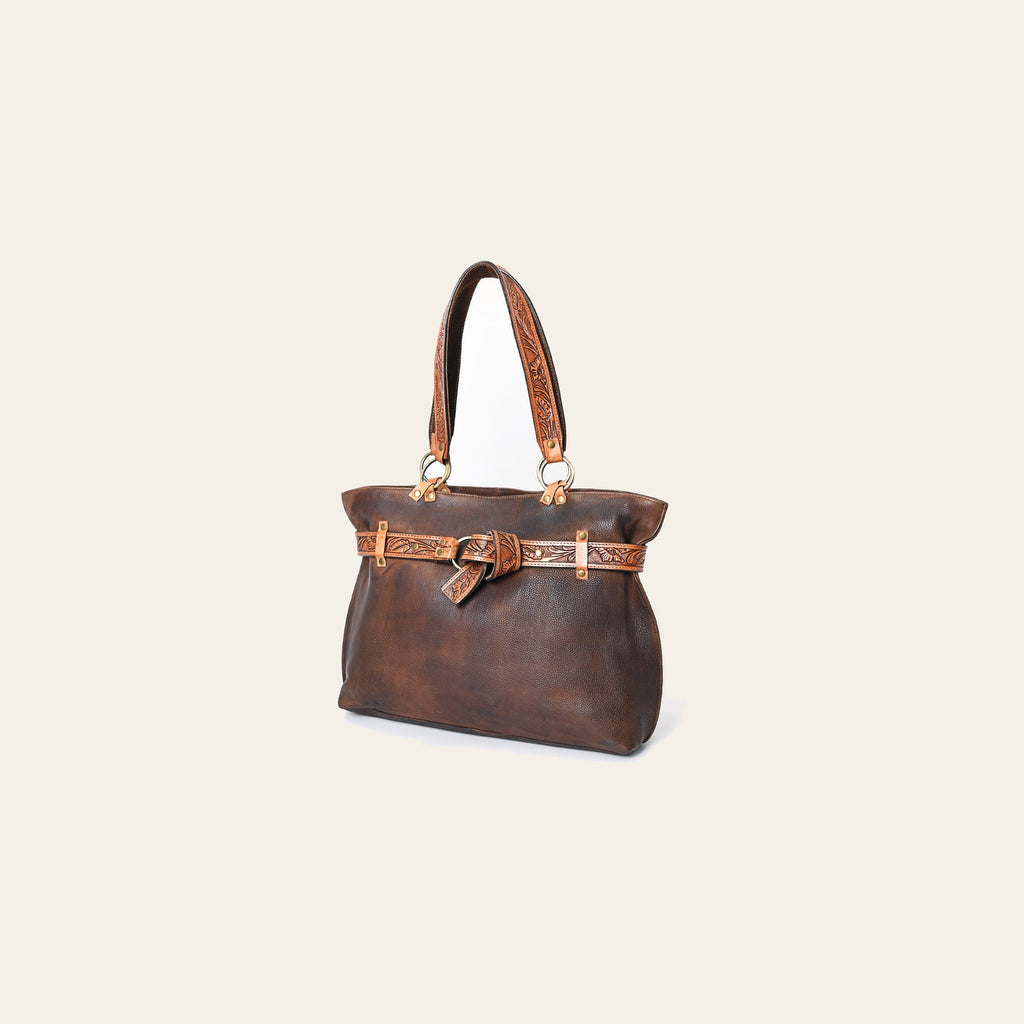 American Darling Tote Bag Western Hand Tooled Floral Carved Genuine Leather Handcrafted Bag with Tassels and YKK Zipper
