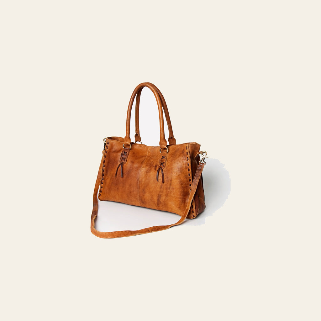 American Darling Tote Bag - Genuine Vegetable-Tanned Leather Western Purse with Buck Stitching & YKK Zipper