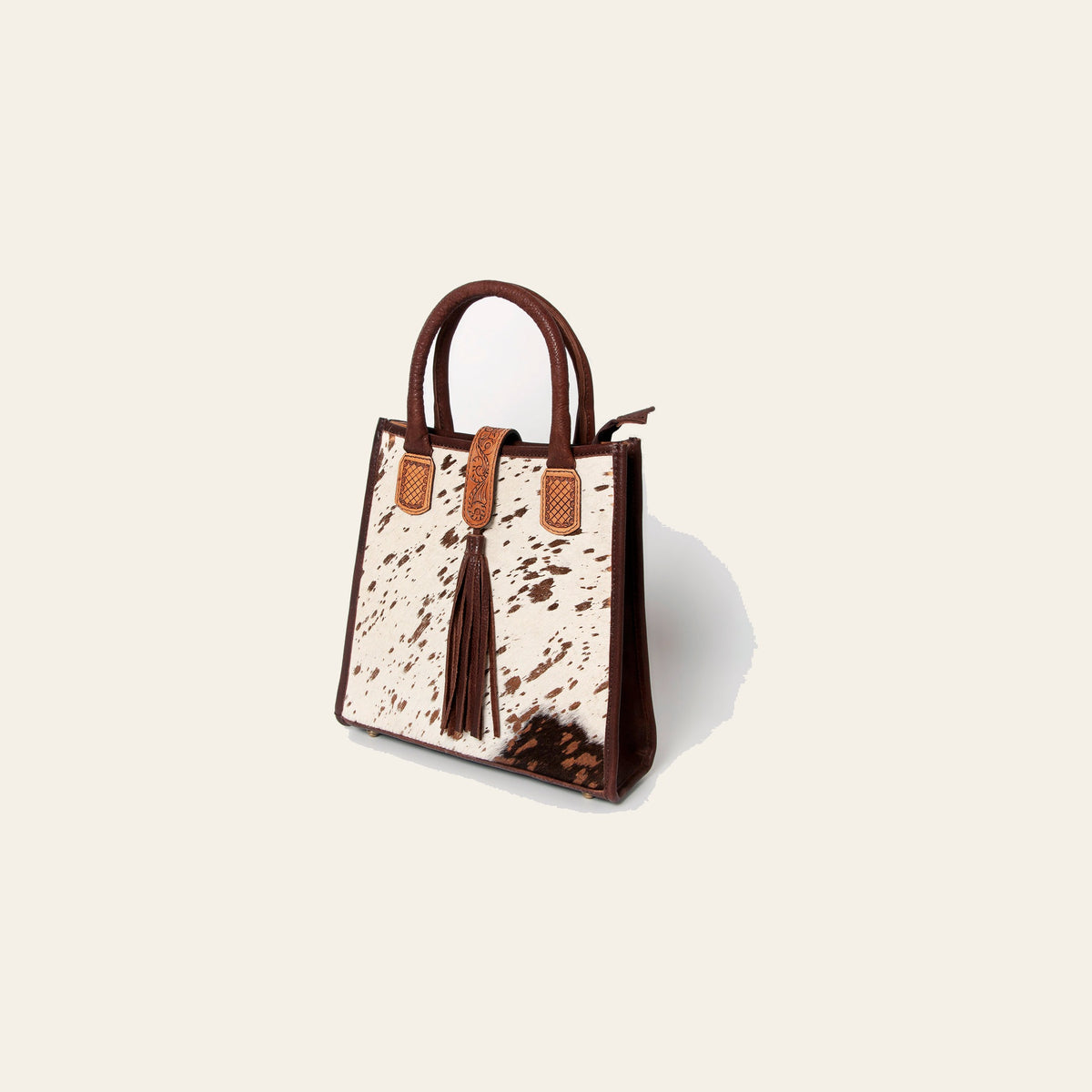American Darling Tote Bag Hair-On Cowhide Vegetable-Tanned Genuine Leather Floral Carved Hand Tooled Tassels