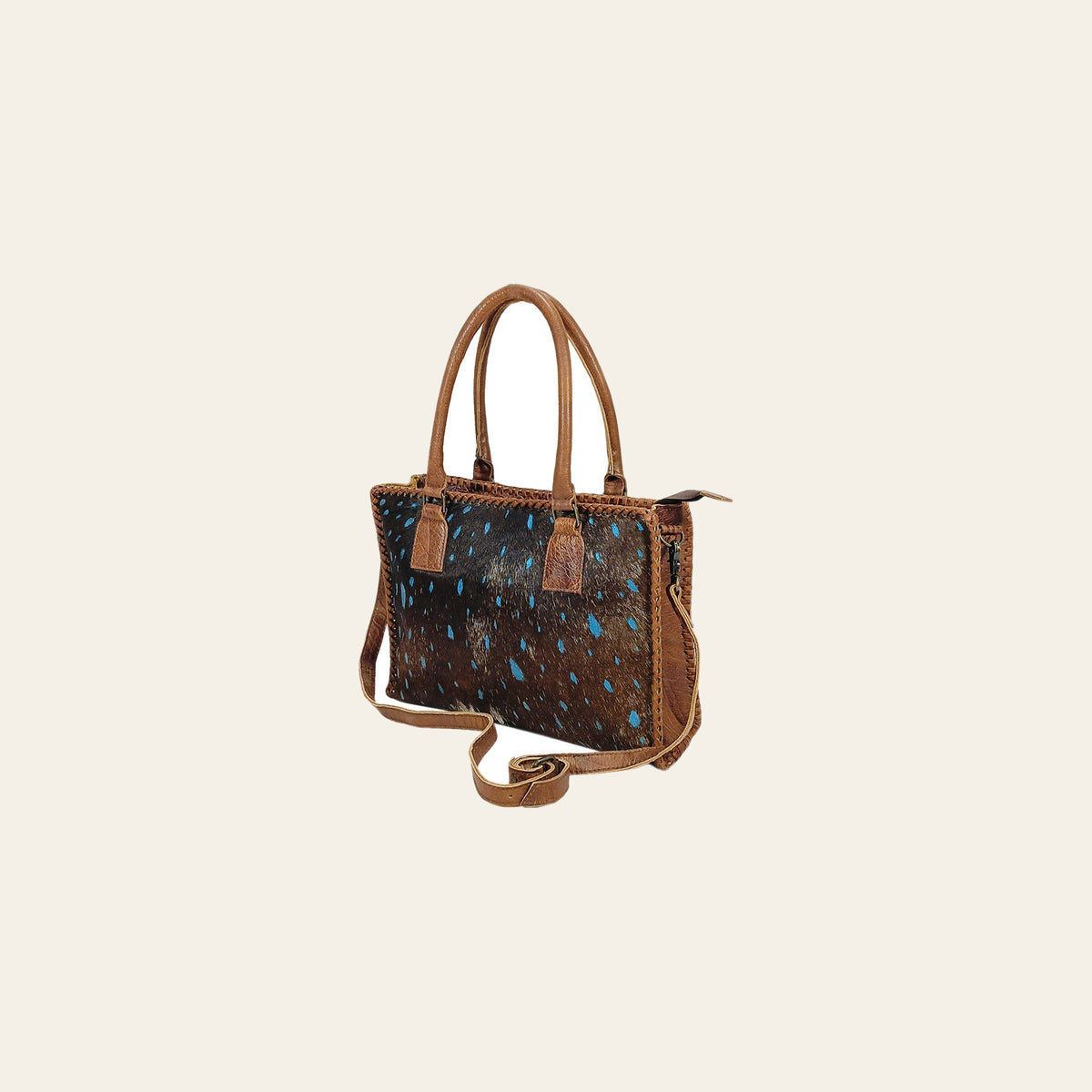 American Darling Tote Bag, Handcrafted Braided Vegetable-Tanned Leather, Hair-On Cowhide Western Large Shoulder Purse