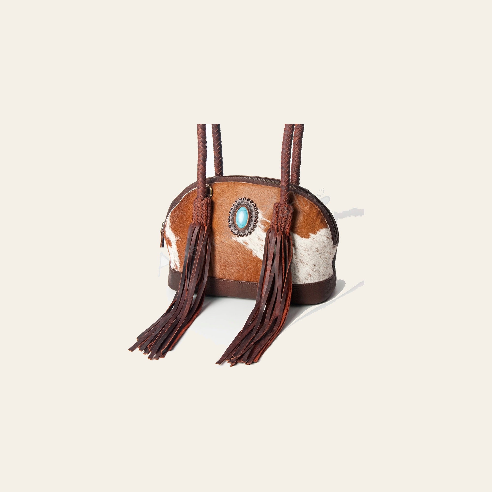 American Darling Tote Bag, Genuine Hair-On Cowhide & Leather Western Purse with Turquoise Stone & Braided Handles