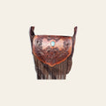 American Darling Messenger Bag, Hand Tooled Floral Carved Genuine Leather, Western Crossbody with Fringes & Turquoise Stone