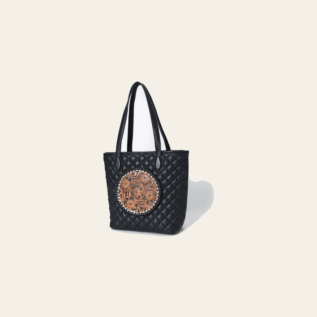 American Darling Women's Quilted Hand Tooled Floral Carved Genuine Leather Tote Bag Eco-Friendly Full Grain Western Purse