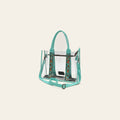 American Darling Clear Stadium Tote Bag with Hand Tooled Genuine Leather Trim | Floral Carved Straps & Top YKK Zipper Closure