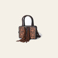 American Darling Hand Tooled Floral Carved Vegetable-Tanned Genuine Leather Tote Bag with Hair-On Cowhide, Fringes & YKK Zipper