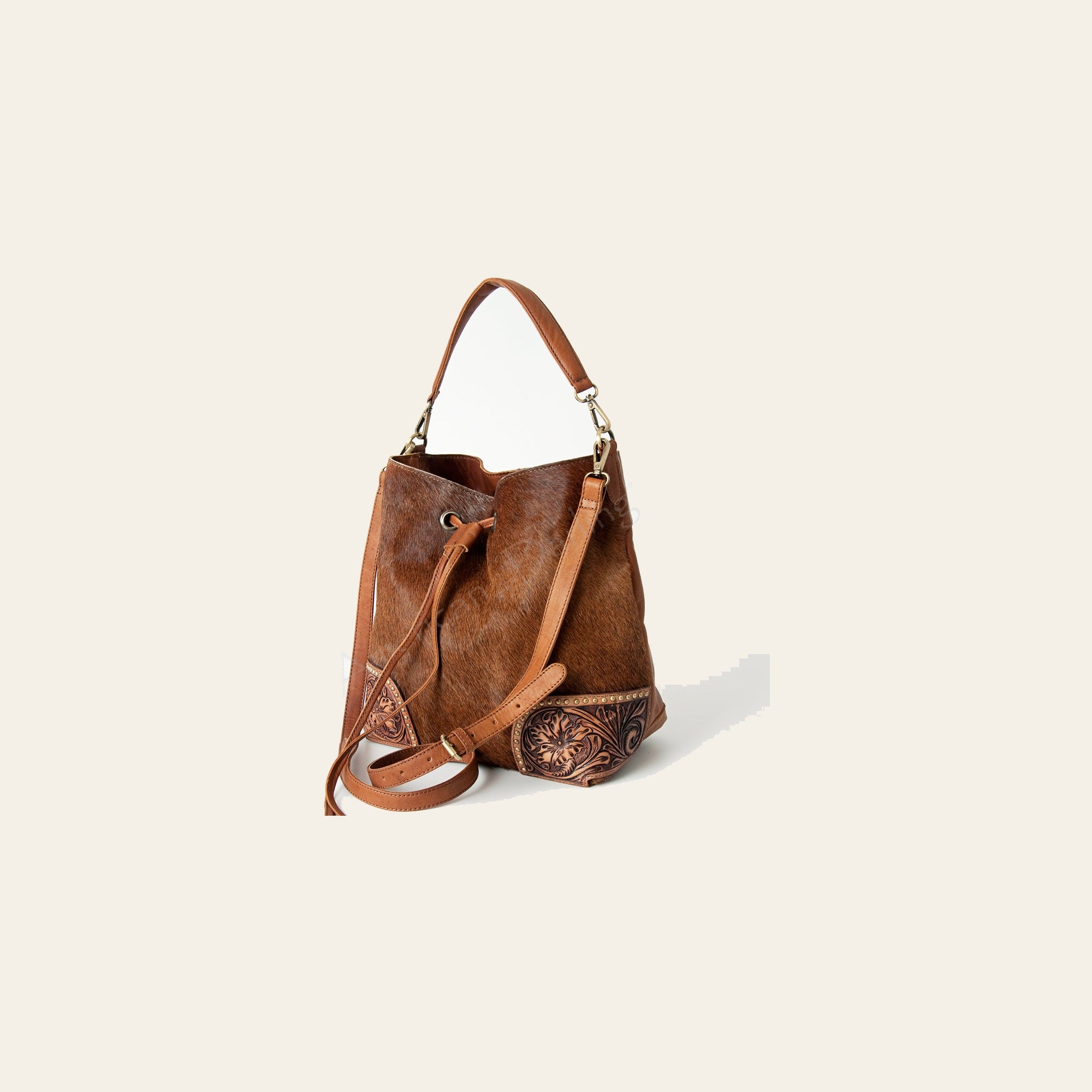 American Darling Hobo Bag, Hand-Tooled Floral Western Leather Purse with Drawstring, 12in (H) X 15in (W) X 6in (D)