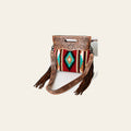 American Darling Signature Cross Body Bag Handcrafted from Hand Tooled Leather and Woven Saddle Blanket with Side Fringes