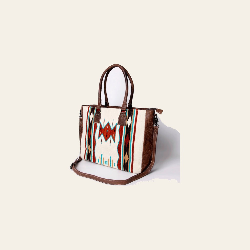 American Darling Handwoven Saddle Blanket Tote for Women – Western Genuine Leather Purse, Spacious Travel Handbag