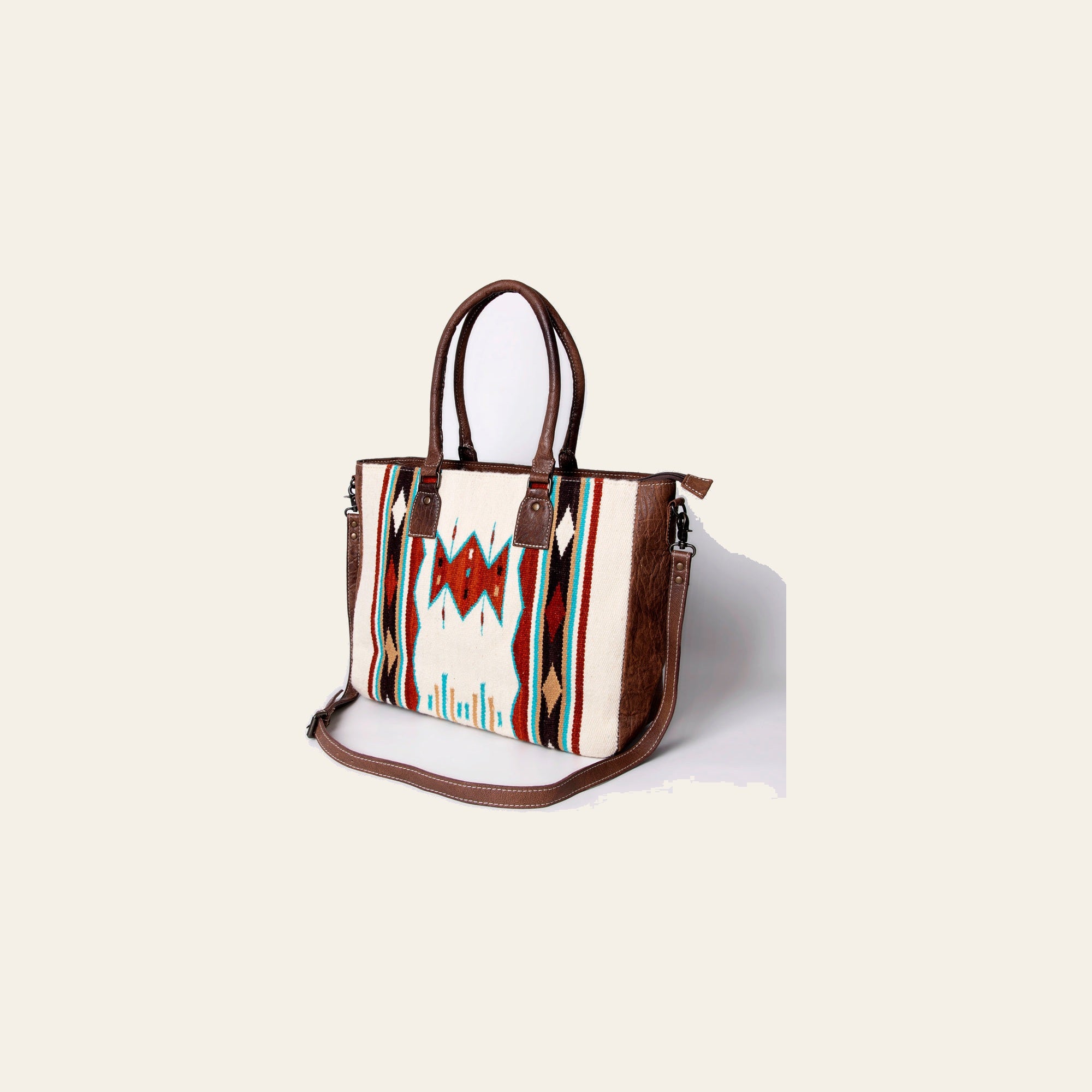 American Darling Handwoven Saddle Blanket Tote for Women – Western Genuine Leather Purse, Spacious Travel Handbag