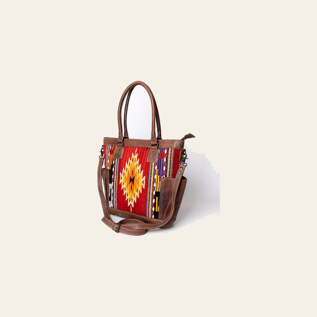American Darling Western Tote Bag – Handwoven Saddle Blanket Genuine Leather Trim, Everyday Work or Travel Purse